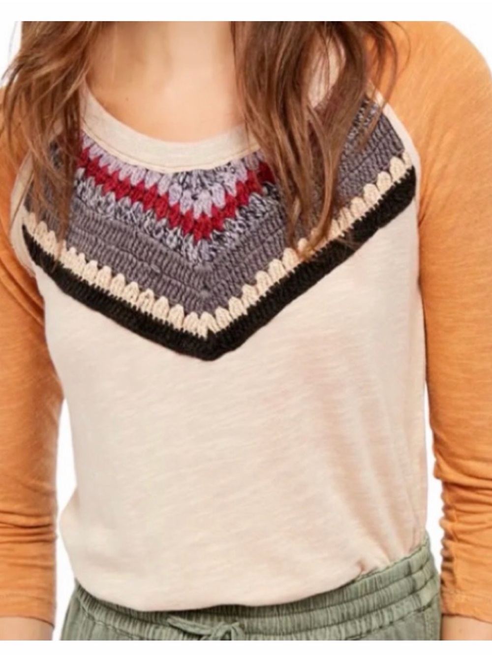 Free People Spring Bound Crochet baseball tee size M